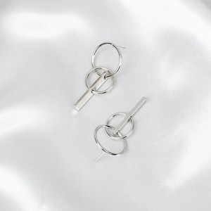 Golden earring with double circles and bar girl gift simple geometric earring