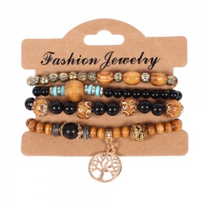 Wooden Bead Set Chain Bracelet Alloy Rose Hand Bracelet