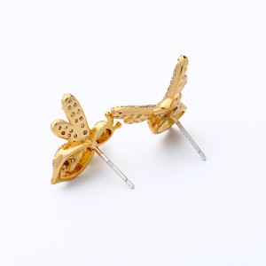 New New York Exquisite Mini Earrings Cute Zircon Hardworking Bee Silver Stud Earring