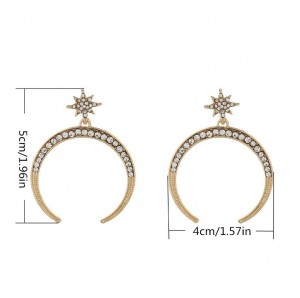 Inlay Crystal Stars Horns Dangle Drop Earrings Saudi Gold Earrings Design