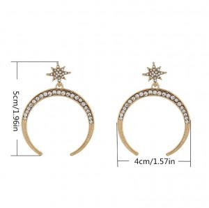 Inlay Crystal Stars Horns Dangle Drop Earrings Saudi Gold Earrings Design