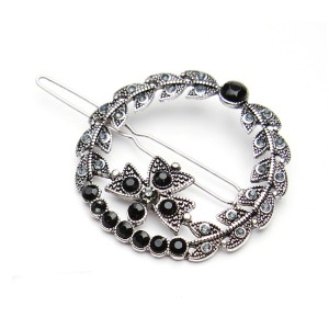 WENZHE newest design luxury hairpin adult black onyx and crystal hair clip