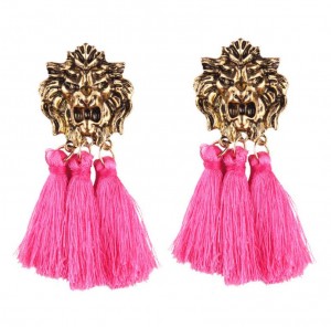 Unique products retro alloy lion head with tassel pendant fashion earring charm jewelry