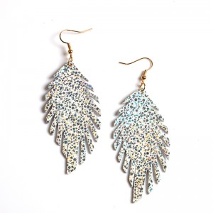 WENZHE New Vintage Leaf-Shaped Leather Sequin Drop  Earrings