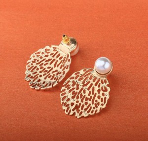 Pearl Jewelry Coral Branches Metal Shape Hollow Gold Earring Stud