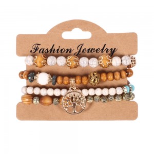 Wooden Bead Set Chain Bracelet Alloy Rose Hand Bracelet