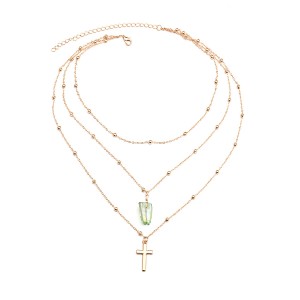 Fashion Multilayer Natural Crystal Stone Gold Cross Necklace Wholesale