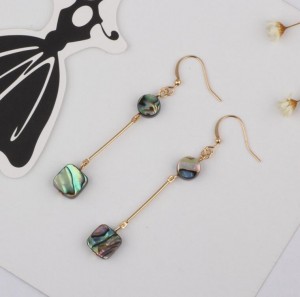 Lady party jewelry gold plated abalone shell long alloy fashion earrings