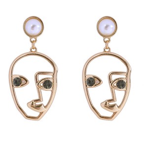 Personalized punk creative women gold metal hollow human face dangle earrings