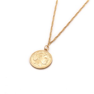 WENZHE Custom Design Gold Round Coin Pendant Long Chain Necklace for Women