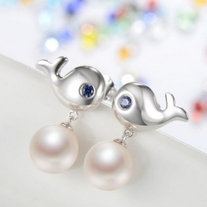 New designs white gold dolphin shape pearl dangle stud earrings