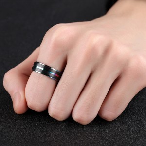 Wholesale Fashion Custom Mens Rainbow Color Stainless Steel Jewelry Ring