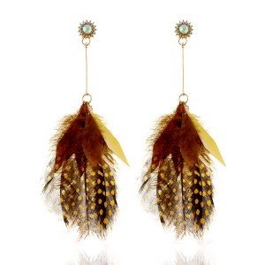 Wholesale Fashion Earrings Jewelry Long Tassel Real Feather Earrings For Women