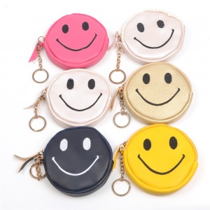 WENZHE Smile Face PU Leather Cute Keychain Bag Coin Purse With Tassels