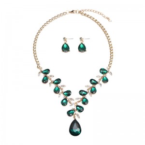 Crystal wedding gift Gem Leaf Necklace Earring Set jewelry set for ladies