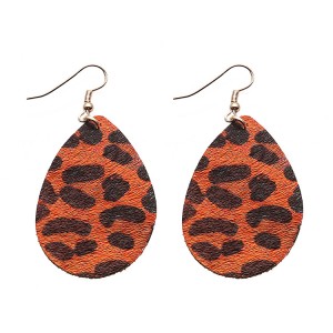 New Fashion Leopard Leather Teardrop Earrings Wholesale