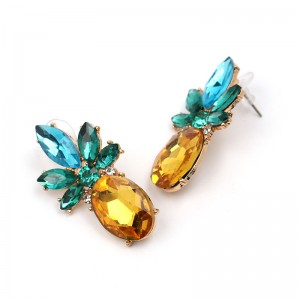 Fashion Gold Plated Yellow Big Gems Crystal Pineapple Stud Earrings For Women’s Ladies
