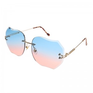 WENZHE Polygonal Rimless European and American Trimming Gradual Change Ocean Color Multi Touch Polygonal Sunglasses