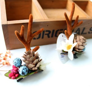 Fashion Design Handmade Antler Hairclips Christmas Pine Cones Hairclip For Children