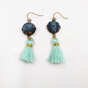 New Type Ladies Fabric Flower Button Earrings Simple Tassels Drop Earring