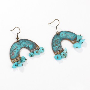 Wholesale Personality Metal Distressed Stud Earrings Geometric Semicircular Arch Turquoise Vintage Earrings