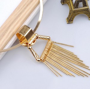 Gold plated tassel geometry exaggerated alloy necklace multi layer necklace