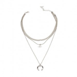 Wholesale Latest Design Multilayer Metal Crescent Pendant Choker Wedding Accessory Necklace