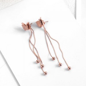 Beautiful Chain Fashion Women Girls Rose Gold Butterfly Long Drop Earrings For women