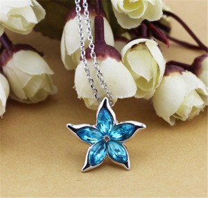 Star fish jewelry necklaces sterling silver 925 jewelry women necklace pendant crystals