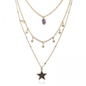 Wholesale Pentagram Sequins Pendant Necklace Women Gold Plated Chain Multilayer Star Women Boho Necklace Jewelry