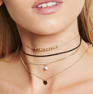 Personality Multi Layer Gold Chain Crystal Charm Simple Choker Necklace