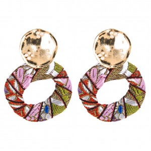 New style ladies printed canvas earrings canvas woven circle earrings