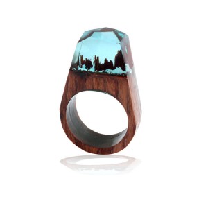 Fashion Wooden Ring Foreign Trade resin Iceberg landscape ring ethnic style wedding ring for women