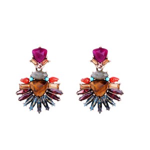 Factory Wholesale Baroque Style Retro Luxury Colorful Gemstone Natural Stone Earring for Women