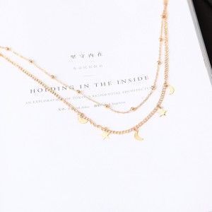 Simple double-decker moon stars short necklace chain bead clavicle chain collar