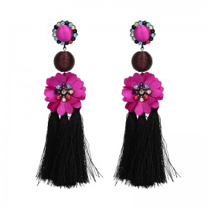 Fashion China Wholesale Ladies Jewelry Crystal Flower Cotton Tassel Earring Designs Earrings for Women