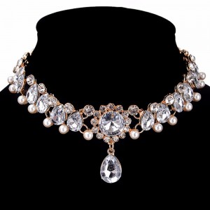 Alloy diamond fashion women’s summer choker necklace exaggerated pearl drops women jewelry wholesale