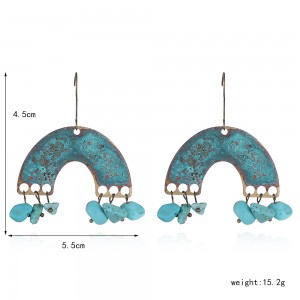 Wholesale Personality Metal Distressed Stud Earrings Geometric Semicircular Arch Turquoise Vintage Earrings
