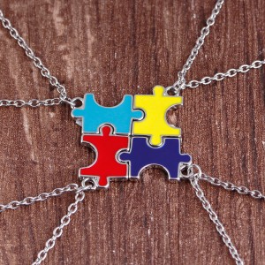 Fashion best friends gift 4pcs colorful oil drop puzzle pendant necklace