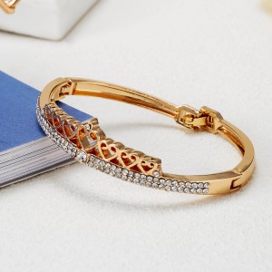 Latest Designs Gold Plated Crystal Rhinestone Heart Crown Bangle Bracelet For Women