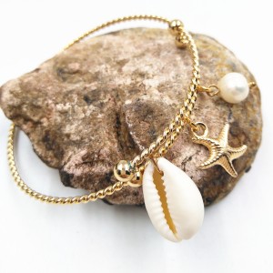 Wholesale Starfish Shell Pearl Bracelet Fashion Ladies Gold Bangle Jewelry