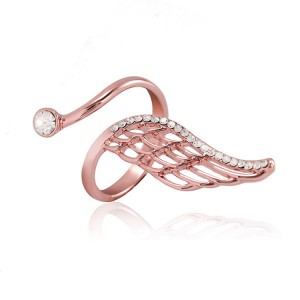 New Arrival Rose Gold Feather Crystal Open Ring Jewelry Exquisite Women Rings