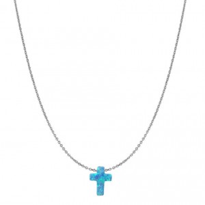 Newest design religious gifts blue opal cross pendant necklace women