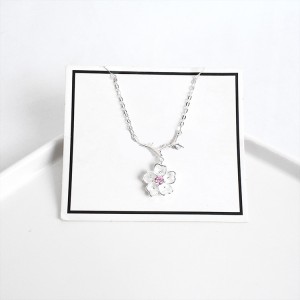 S925 Sterling Silver Clavicle Chain With Single Diamond Sakura Pendant Necklace Female