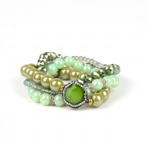 4pcs/set Designer Fashion Green Crystal Leave Beads Bracelet Bangles Multilayer Bracelet for Women