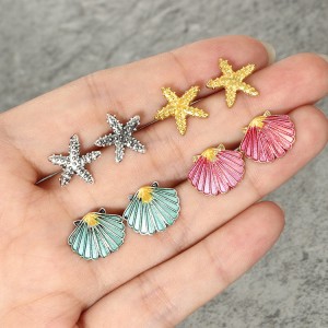 Fashion Beach Jewelry 4 Pairs Seashells Starfish Stud Earrings Set For Women