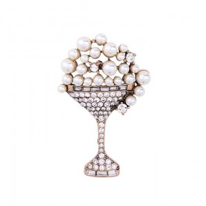 Bridal Brooch Pin Wineglass Goblet Rhinestone Pearl Spring Brooch High Quality