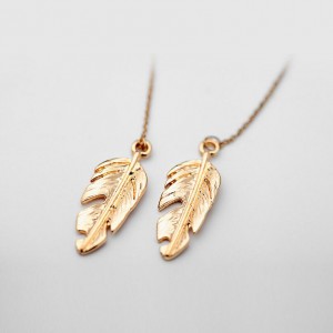 Metal Feather Earring Gold Chain Wire Dangle Tassel Elegant Jewelry