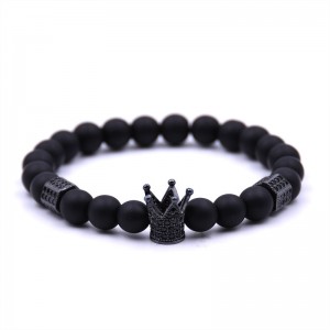 New Design Trendy Crown Natural Agate Stone Bead Bracelet For Men