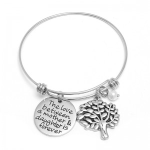 Fashion Custom Engraved Tree of Life Bracelet Stainless Steel Bangle Bracelet for mother’s gift